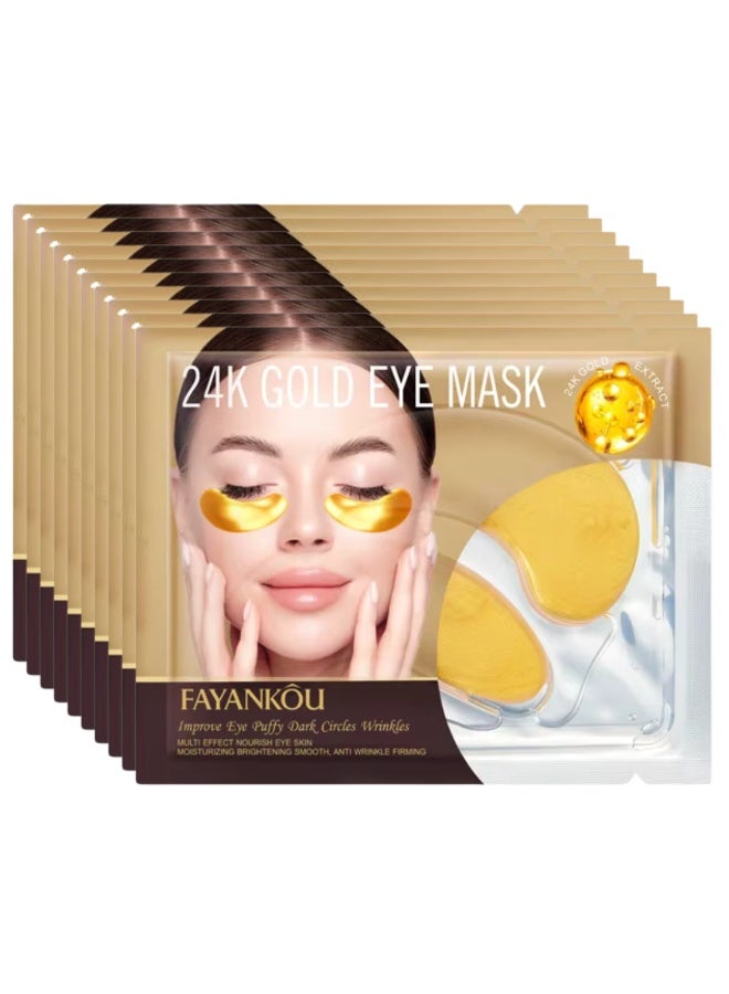 FAYANKOU 10 Pairs Eye Mask Under Eye Mask Anti Aging Eye Patches for Puffy Wrinkles Eyes Moisturizing and Reducing Dark Circles Eye Treatment Skin Care Eye Mask Patches Crystal Eye Sleeping Mask 24K Gold - Image 1